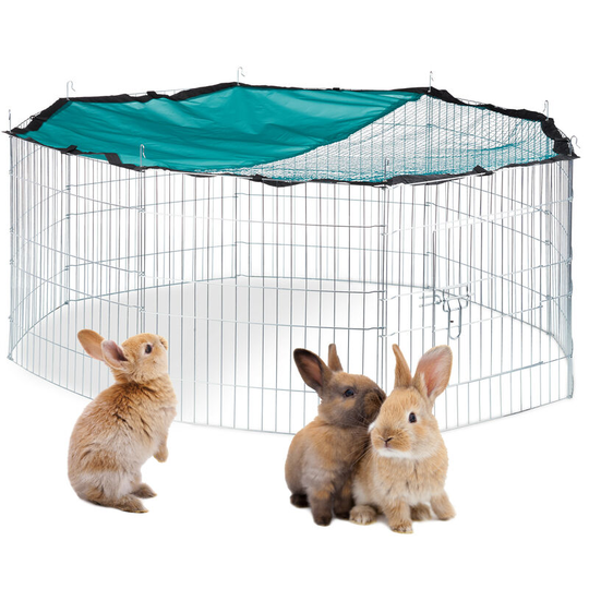 Free Range Pen with Netting, Outdoor Enclosure for Rodents, Sun Protection, ø 145 cm, Galvanized - Relaxdays