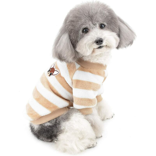 Perle Rare - Winter Sweater Coral Fleece Jacket Puppy Puppy Cat Striped Warm Clothes Super Soft Coral Fleece Jacket Cold Weather Chihuahua Sweater