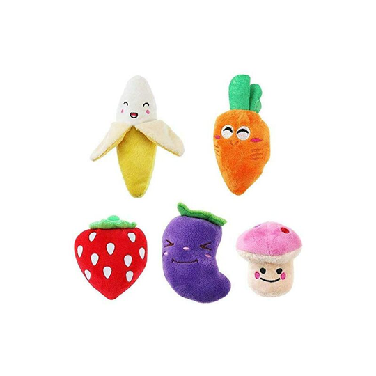 Dog Nipper Toys for Small Dogs Chewing Toys Fruits and Vegetables Plush Pets Puppy Toys (Lot of 5)