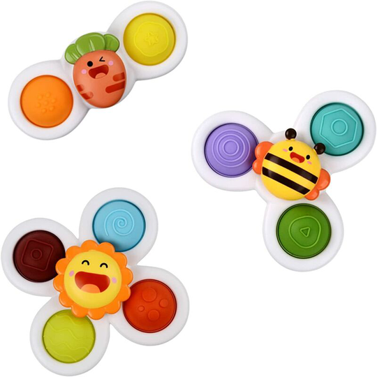 3PCS Rotating Suction Cup Anti-Stress Toys, Baby Rotating Pop Toys, Sensory Push-Pop Bubbles, Suction Cup Bath Toys for Girls Boys