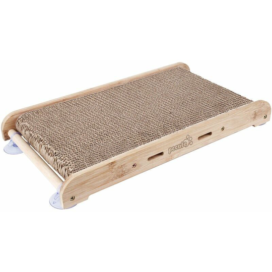 Bearsu - Corrugated Cardboard Cat Scratchers, Cat Scratcher with Catnip, in Natural Bamboo Stand with 4 Powerful Suction Cups to Adapt to Different