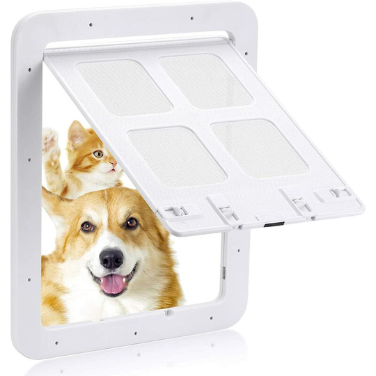 Dog Flap Cat Flap Fly Screen Door, 4-Way Locking Pet Flap Fly Screen (White s) - Muff