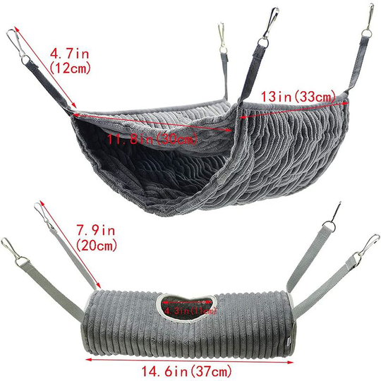 FVO - Small Animal Hammock, Ferret Hammock and Tunnel Cage for Rat, Hamster, Squirrel, Sugar Tray, Accessories for Guinea Pigs, Ferret, Hanging