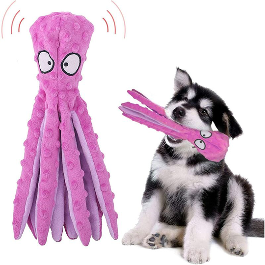 Squeaky Dog Toys, Plush Octopus Toy Durable Interactive Non-Filler Chews Suitable for Small and Medium Size Pets Training Toys (Purple) - Langray