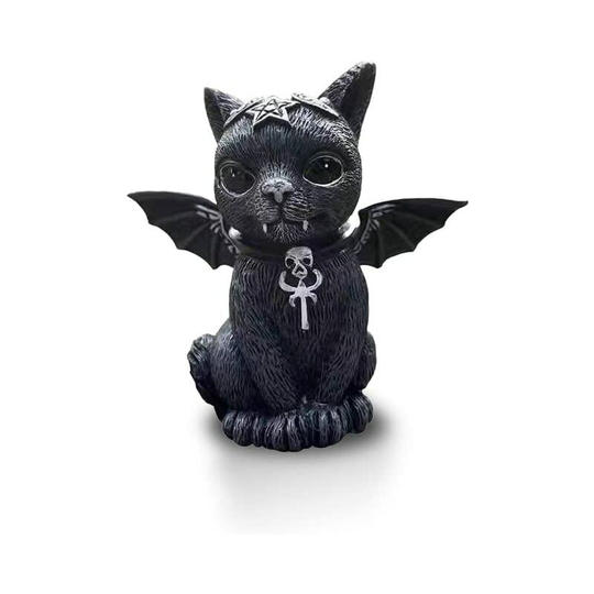Ilovemilan - Lawn Gnome Ornament Resin Desk Sculpture, Black Cat Decoration with Wings, Funny Outdoor Garden Statue for Easter, Halloween, Christmas,