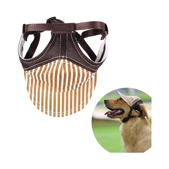 Striped Baseball Dog Hat - Size m Adjustable Strap, Dog Sports Hat with Ear Holes, Baseball Aviator Cap, Travel for Pets, Dog, Cat, 1pc Brown