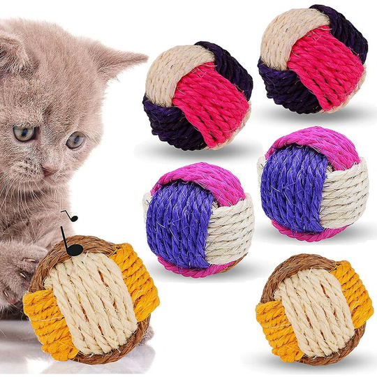 Cat Toy Ball Cat Sisal Balls Toys Durable Pet Cat Ball With Bells Animal Pet 6 Pack (random Color) Thsinde