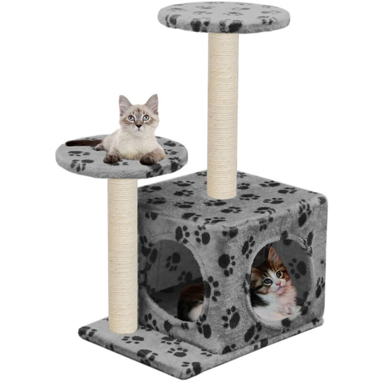 Cat Tree with Sisal Scratching Posts 60 cm Grey Paw Prints