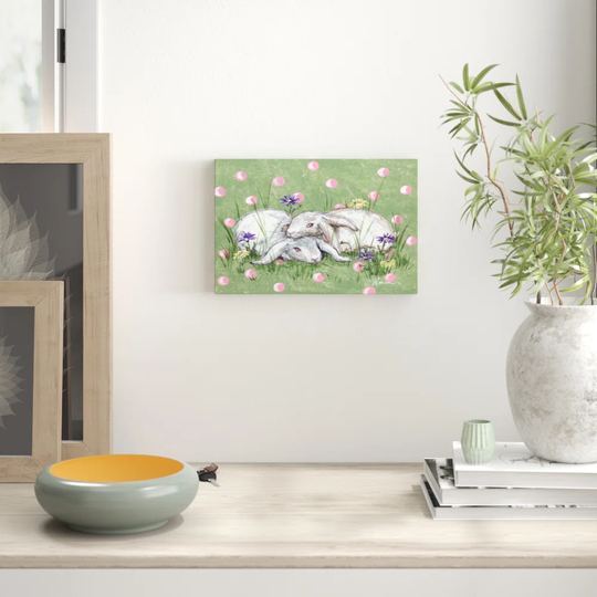 'Bunny Love' by Reesa Qualia Painting Print on Wrapped Canvas