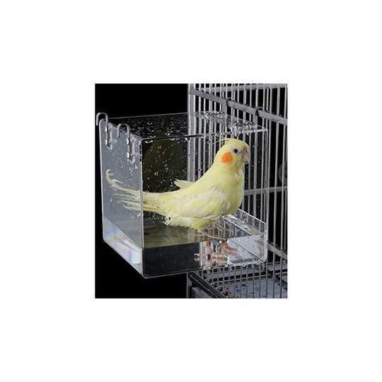 Sun Flowergb - Bird Bath, Clear Cube Bird Bath Box Tub Shower Cage For Small Parrot Bird Myna Sparrow Large (16*16*16CM)