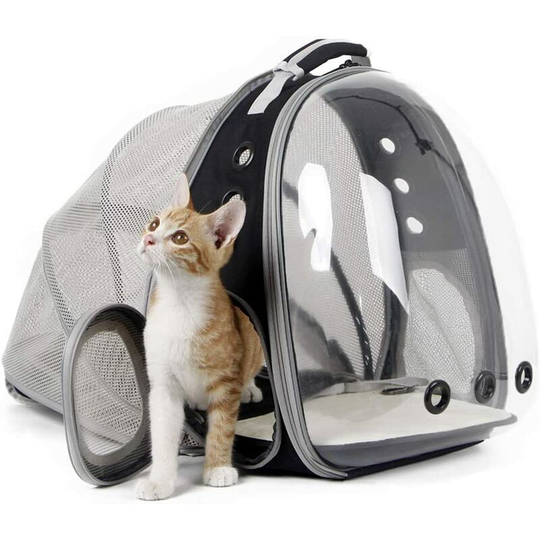 Modou - Expandable Cat Backpack, Clear Space Capsule for Small Pets up to 5.9kg, Kitten Backpack (Black, with Back Expansion)