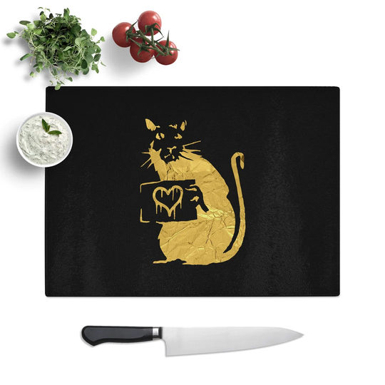 Banksy in Gold Rat with Heart Chopping Board