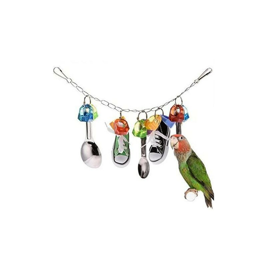 Safe, non-toxic bird toy sneakers metal soup spoon string toy parrot bite