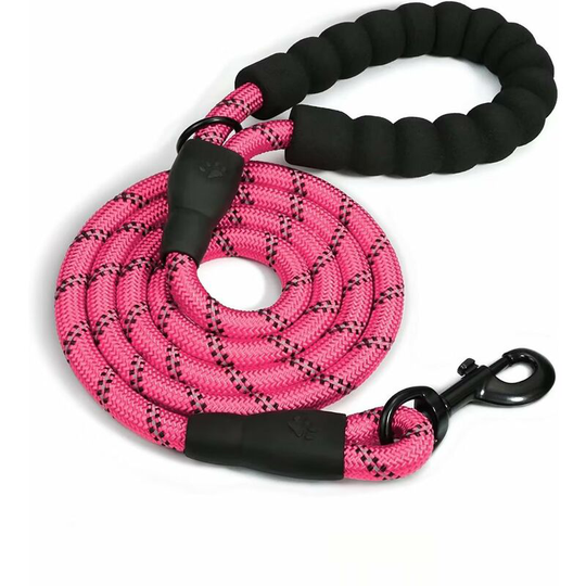 Dog Leash, Nylon Leash with Padded Handle and Reflective Thread, 1.5m Strong Leash for Medium and Large Dogs, Pink