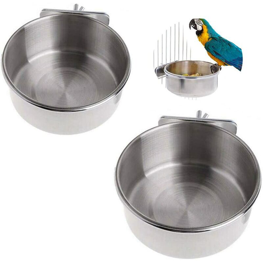 Bird Cage Feeding Bowl,2 Pieces Stainless Steel Bird Feeder,Bird Food Cup,Hanging Bird Food Accessories,for Parrot Feeding(10/12CM)