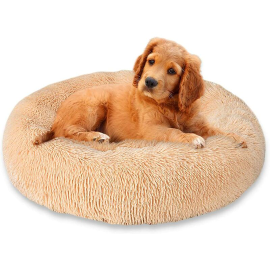 Round Dog Beds Plush Pet Bed Round Basket Plush Cat Dogs Bed Round Baskets (70CM, Light Brown)