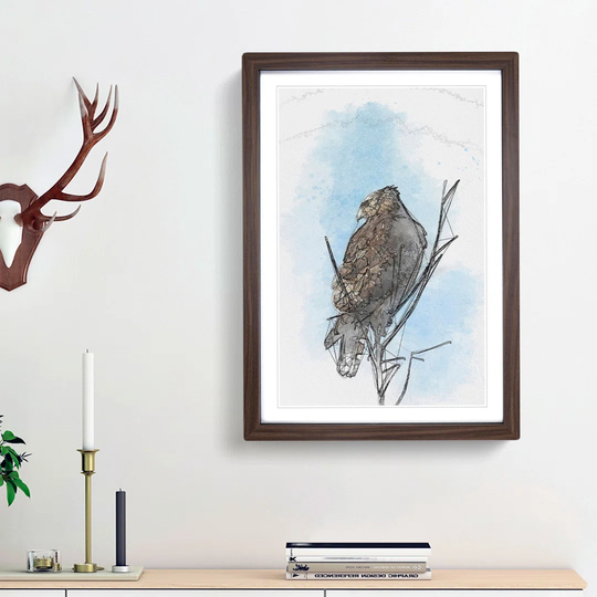 Hawk Perched in a Tree in Abstract - Picture Frame Graphic Art Print