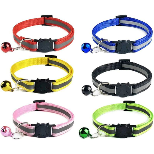6X Anti Strangulation Cat Collars Kitten Puppy Reflective Adjustable with Bell and Safety Buckle Fits Most Household Cats 6pcs