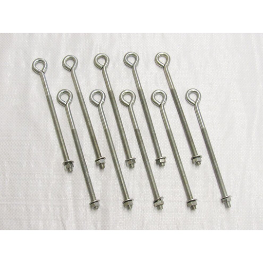 x10 M10 X 250MM Zinc Plated Folded Straining Eyebolts Nut & Washer