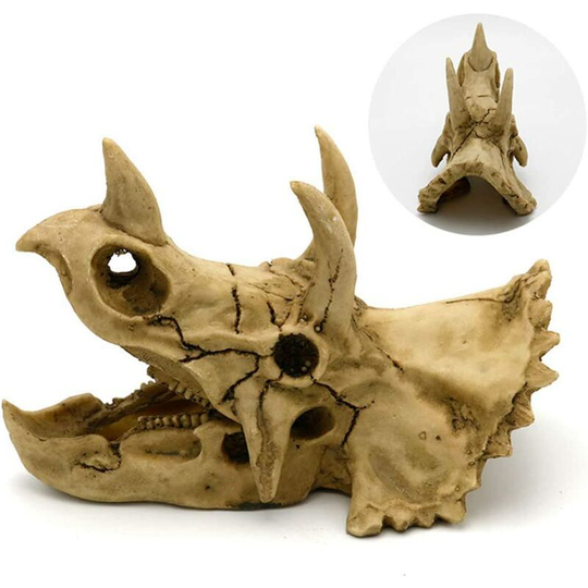 Triceratops Dinosaur Skull Aquarium Skull Aqua Ornaments Halloween Table Top Skeleton Fish Tank Decoration for Garden Landscape Decor