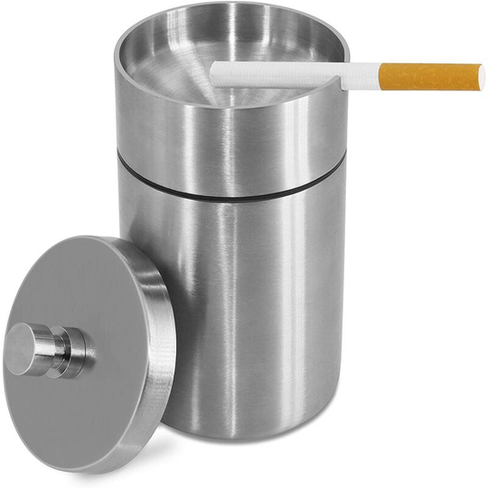 Sun Flowergb - Stainless Steel Ashtray with Lid, Waterproof and Windproof Outdoor Ashtray Easy to Clean, Suitable for Outdoors, Silver