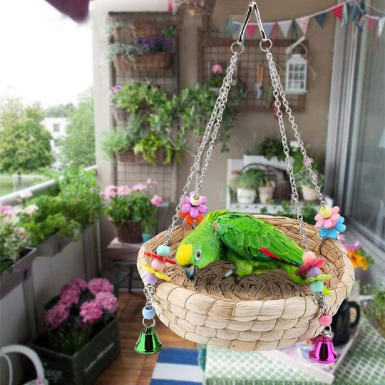 Parrot nest hand-woven bed swing with 4 metal bells