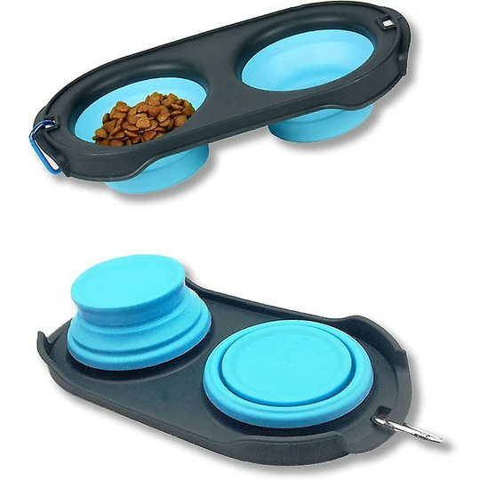 Aougo - Cat Dog Bowls, Travel Dog Cat Bowls, Portable Dog Bowls, Collapsible Cat Bowl with Carabiners for Camping Travel, Non-Slip and Tasteless-Blue