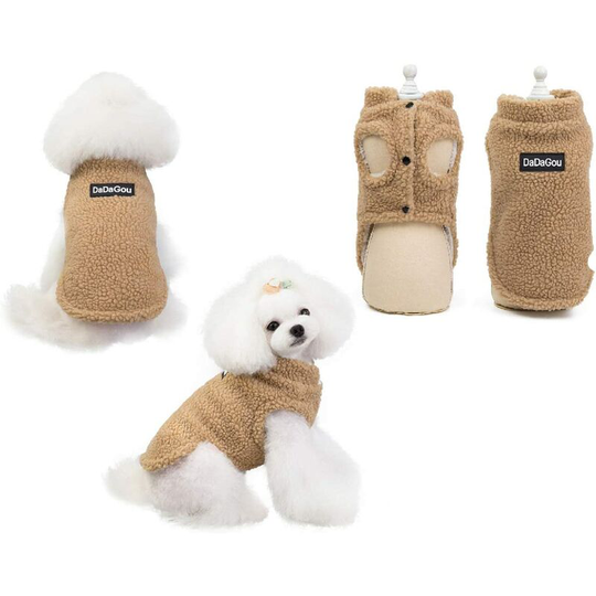 Pet Dog Winter Lamb Cashmere Cotton Warm Outdoor Dog Coat Lined Cotton Sweater Jacket Vest for Small and Medium Dogs (xl, Khaki)