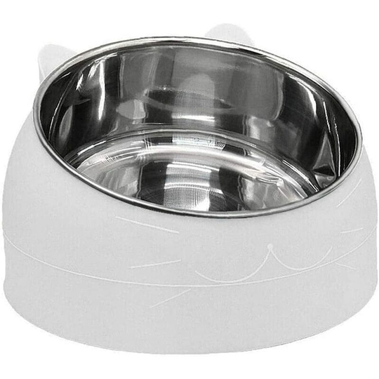 Pet Bowl Kitten Cat Bowl Oblique Mouth Stainless Steel Bowl Food Feeder Water 15 Degree Tilt Animals 200ml White