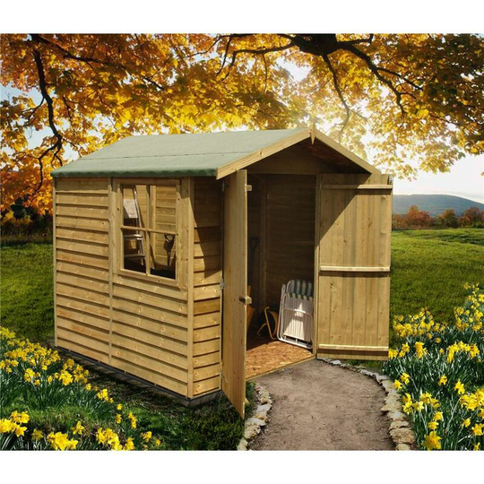7 x 7 Pressure Treated Overlap Apex Wooden Garden Shed With 1 Opening Window And Double Doors (11mm Solid Osb Floor) - Core (bs)