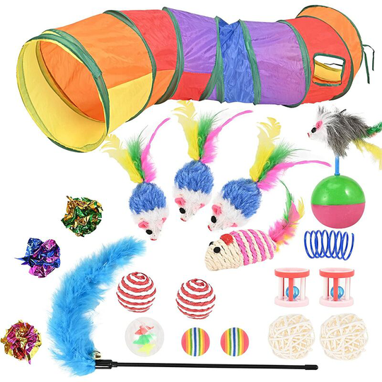 Cat toys, 20 pieces, cat toys, cat toys, cat games, contain cat tunnel, feathers, bells, mice, balls.