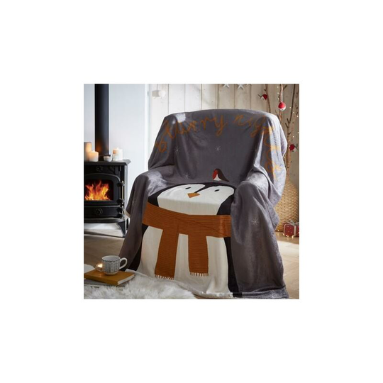 Starry Nights Grey Single Duvet Cover Set Bedding Bed Set Christmas Winter Robin - Grey