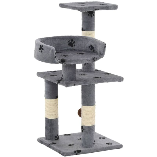 Cat Tree with Sisal Scratching Posts 65 cm Paw Prints Grey Vidaxl Grey
