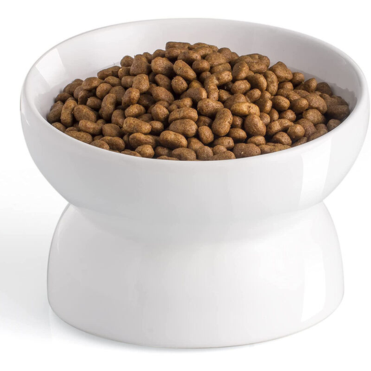 Lifcausal - Elevated Cat Bowl, 4.72' Tilting Elevated Cat Food Bowl, Pet White Bowl for Cats, Small Dogs, Anti-Vomit Protects Your Pet's Spine,