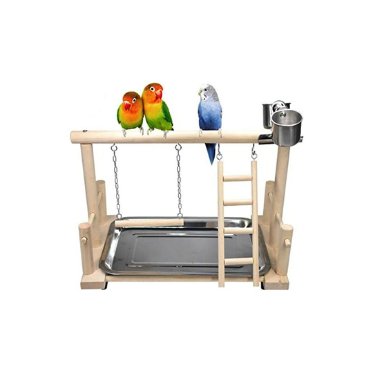 Sun Flowergb - 1 Piece Playground Bird Toys Parrot Playground Parrot Cage Accessories Ladder with Feeder Parrot Swing Parrot Tray Solid Wood Parrot