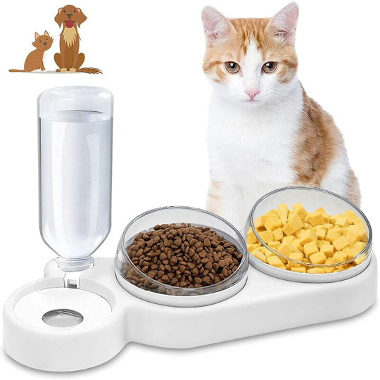 Cat Bowls, 3 in 1 Automatic Water Storage Cat Bowls, 15° Tilt Double Raised Cat Bowl, Anti-Vomiting, Non-Slip Pet Food Bowls