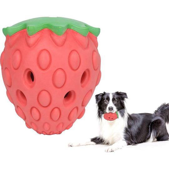 Durable Dog Chew Toys, Strawberry Flavor Dog Treat Dispensers, Rubber Teeth Cleaning Toys for Large, Medium and Small Dogs