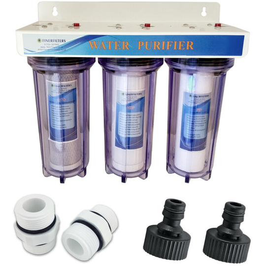 Finerfilters - 3 Stage 10' hma Heavy Metal Reduction, Pond Dechlorinator Water Filter System with Hozelock Type Adapter