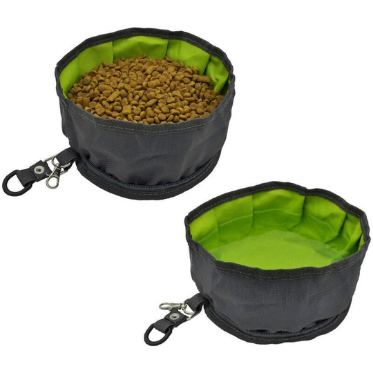 Foldable Travel Dog Gamels, Pet Waterproof Portable Oxford Fabric Bowl with Zipper for Food and Water (2 Games) - Gray