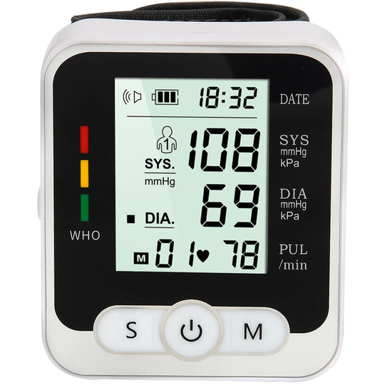 Blood Presssure Monitor Systolic/Diastolic Pressure Pulse Rate Wrist Measurement Family Health Care