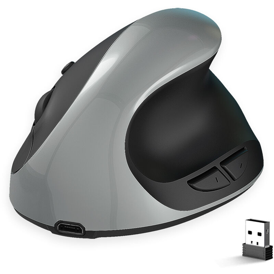 X10 2.4G Wireless Vertical Mouse Ergonomic Mice 3-gear Adjustable dpi Built-in 600mAh Rechargeable Lithium Battery Grey, Grey - Grey - Hxsj