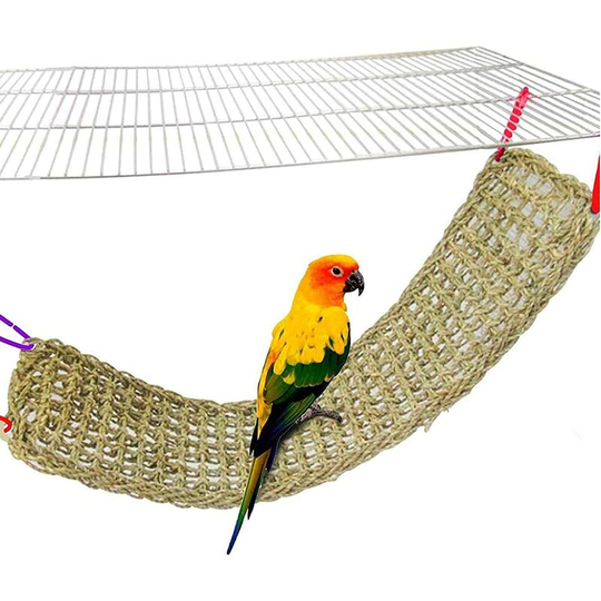 Sun Flowergb - Bird Seagrass Mat,Natural Grass Woven Net Hammock Hanging on Parrot Cage with 4 Hooks,Parakeet Climbing Rope Ladder Chew Toys for