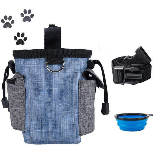 Devenirriche - Dog Treat Pouch Dog Training Pouch Bag with Waist Shoulder Strap, Poop Bag Dispenser and Collapsible Bowl Treat Training Bag for