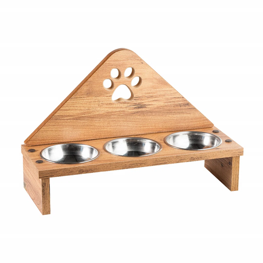 Triple Bowl Cat Food and Water Stand Elevated Feeder