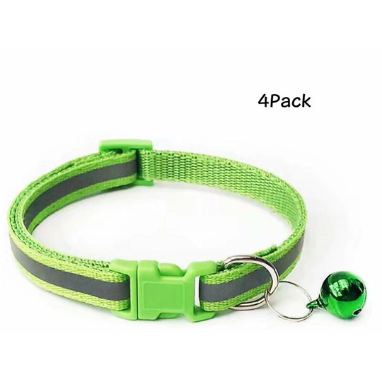 4 Pack Reflective Cat Collars with Bells, Quick Safety Release Breakaway Cat Collars, Kitten Collars Adjustable 19-32cm Light Green