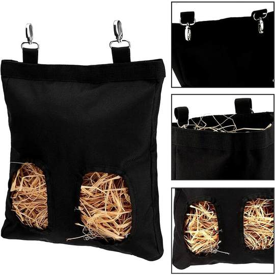 Guinea Pig Hay Feeder Bag Rabbit Hay Bag Hanging Feeder Bag, Perfect for Small Hay Eating Pets (Black)