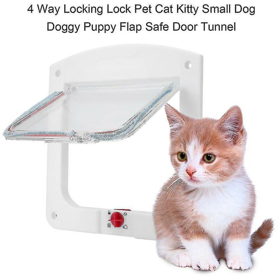 4 Way Locking Lock Pet Cat Kitty Small Dog Doggy Puppy Flap Safe Door Tunnel - Aespa