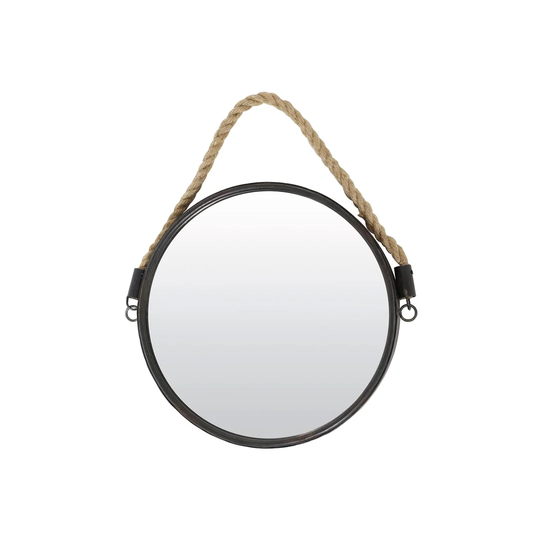 Hanford Round Metal Framed Rope Hanging Accent Mirror in Grey