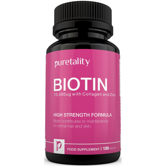 Biotin Hair Growth Supplement with Collagen, Zinc and Vitamin C, 180 Tablets- 100% MONEY BACK GUARANTEE - Puretality Unique High Strength Biotin...