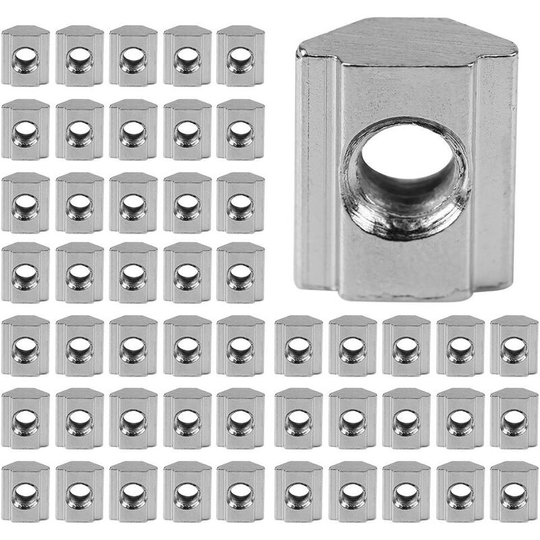 Tinor - Set of 50pcs Sliding t Nuts European Standard Surface Carbon Steel Nickel Plating for Aluminum Profile(EU30-M6)